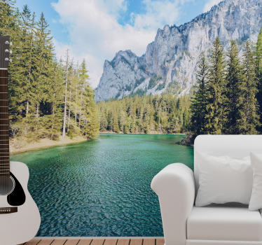 Papel pintado 3D lago entre altas montañas - TenVinilo