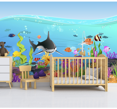Mural infantil pared de mar de peces bajo el agua - TenVinilo