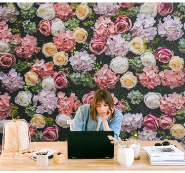 Mural de pared flores acentos de rosas en flor - TenVinilo