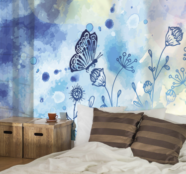 Mural de pared flores alas y flores en vuelo - TenVinilo