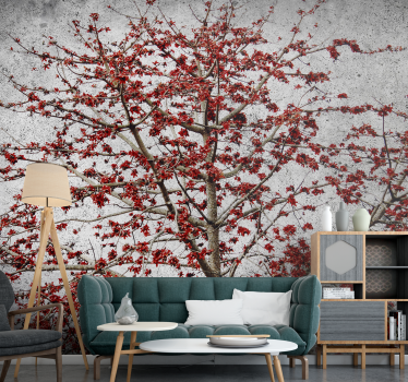 Mural de pared flores Árbol de flores rojas - TenVinilo