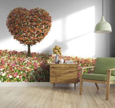 Mural de pared flores árbol floral en forma de corazón - TenVinilo