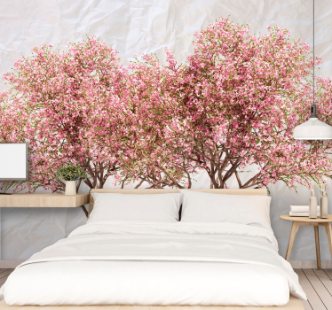 Mural de pared flores árboles rosados en flor - TenVinilo