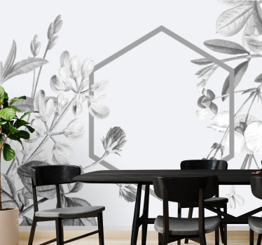 Mural de pared flores arreglo de plantas grises - TenVinilo