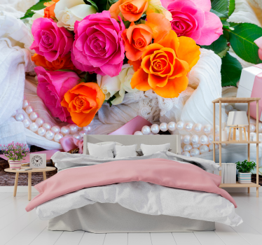 Mural de pared flores arreglo de ramo de rosas - TenVinilo
