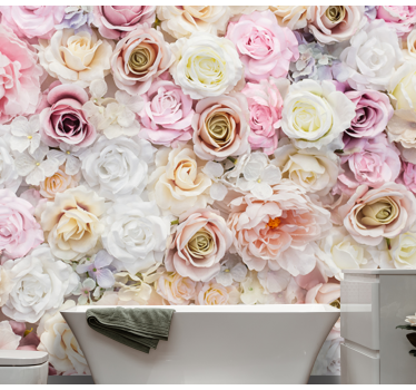Mural de pared flores arreglo de rosas delicadas - TenVinilo