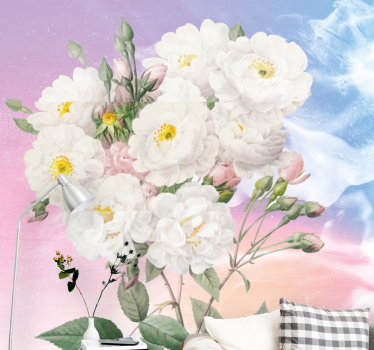 Mural de pared flores arreglo floral blanco - TenVinilo