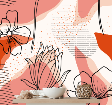 Mural de pared flores arte lineal floral - TenVinilo