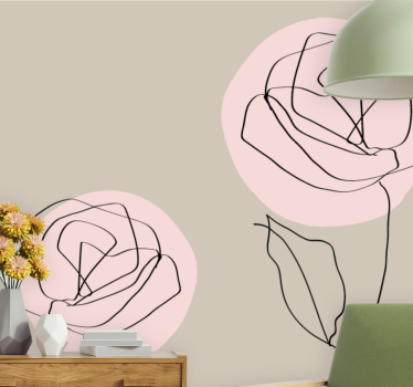 Mural de pared flores arte lineal rosas - TenVinilo