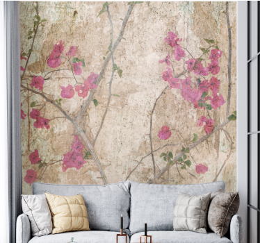 Mural de pared flores bugambilias rosadas - TenVinilo