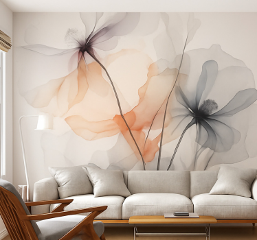 Papel pintado salón flores cachorros de acuarela - TenVinilo