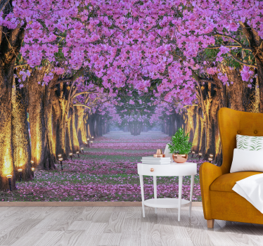 Mural de pared flores camino rosado en flor - TenVinilo
