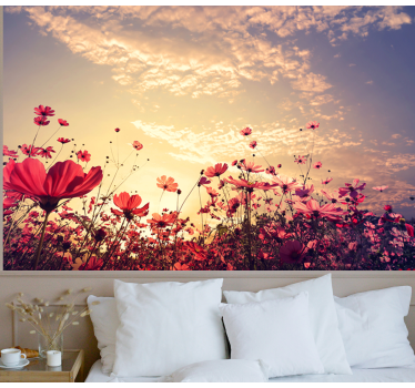 Mural de pared flores campo de flores cosmos - TenVinilo