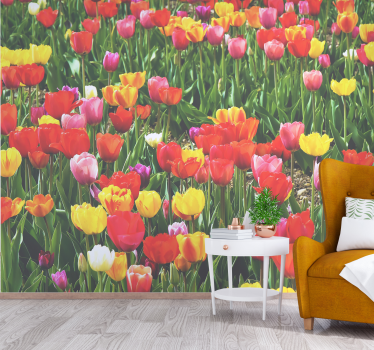 Mural de pared flores campo de tulipanes - TenVinilo