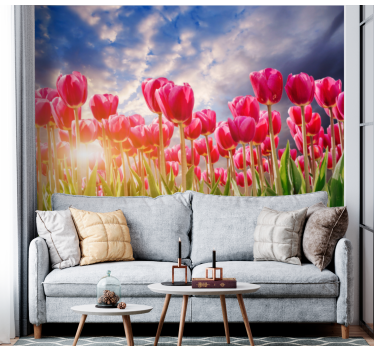 Mural de pared flores campo de tulipanes radiantes - TenVinilo
