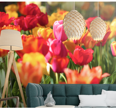 Mural de pared flores campo de tulipanes vibrantes - TenVinilo