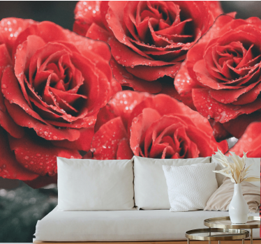 Mural de pared flores capullos de rosa carmesí - TenVinilo
