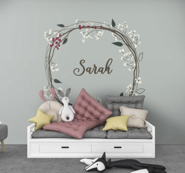 Mural de pared infantil círculo con nombre floral - TenVinilo