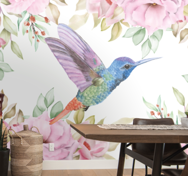 Mural de pared flores colibrí entre flores - TenVinilo
