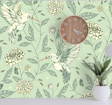Mural de pared flores colibríes entre las flores - TenVinilo