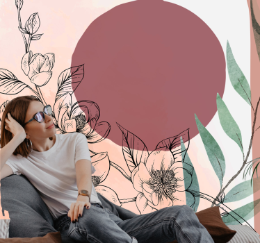 Mural de pared flores composición de elementos florales - TenVinilo