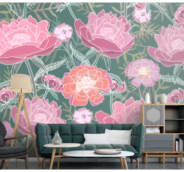 Mural de pared flores composición de flores de peonía - TenVinilo