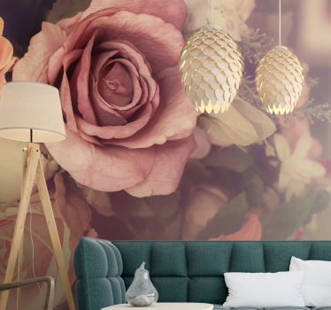 Mural de pared flores composición de flores rosas - TenVinilo
