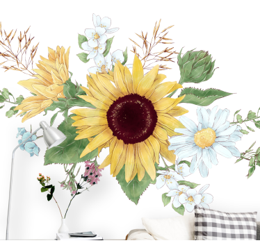 Mural de pared flores composición de girasoles - TenVinilo