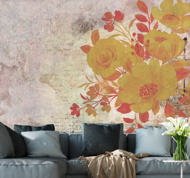 Mural de pared flores composición floral amarilla - TenVinilo