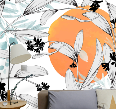 Mural de pared flores con patrones de hojas botánicas - TenVinilo