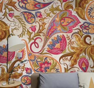 Mural de pared flores con patrones paisley florales - TenVinilo