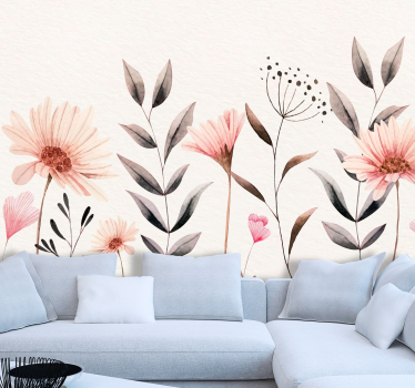 Mural de pared flores delicado arreglo beige - TenVinilo