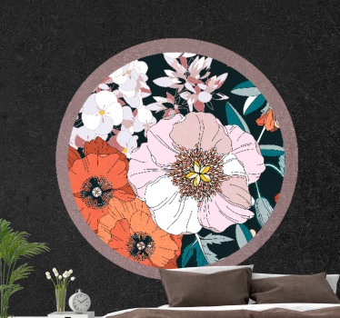 Mural de pared flores diseño de círculo floral - TenVinilo