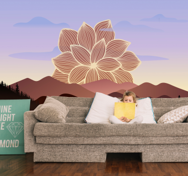 Mural pared salón diseño flor de loto - TenVinilo