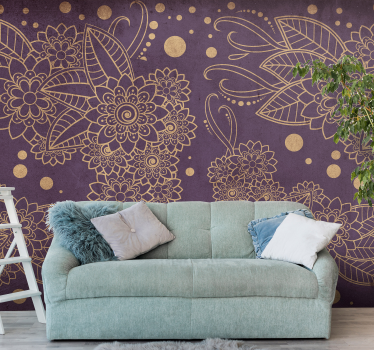 Mural pared salón diseño de patrón floral - TenVinilo