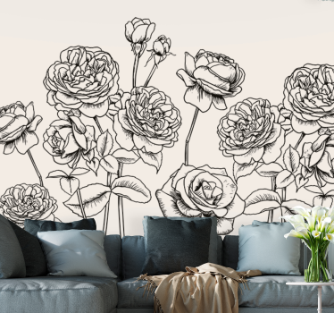 Mural de pared flores diseño de rosa elegante - TenVinilo