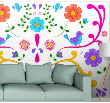 Mural de pared flores diseño floral colorido - TenVinilo