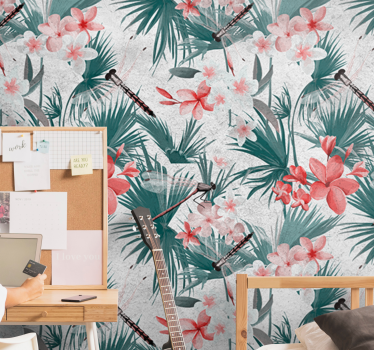 Mural de pared flores diseño floral tropical - TenVinilo
