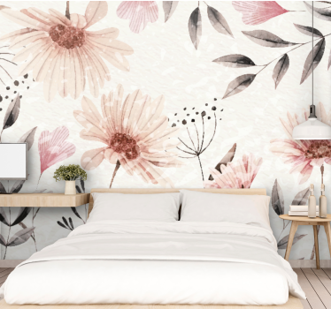Mural de pared flores diseño rosa floral - TenVinilo