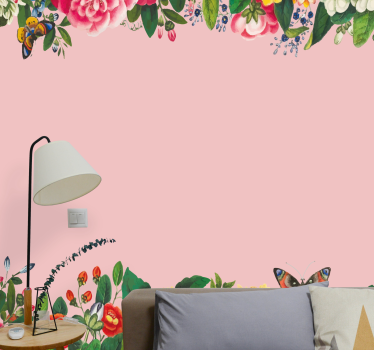Mural de pared flores elegante diseño floral rosa. - TenVinilo