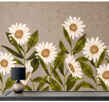 Mural de pared flores encantador arreglo de margaritas - TenVinilo