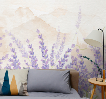 Mural de pared flores escena de campos de lavanda - TenVinilo