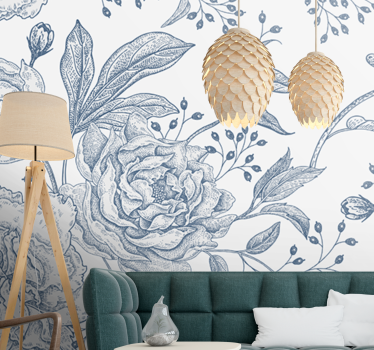 Mural de pared flores estilo arreglo botánico - TenVinilo