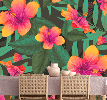Mural de pared flores flores de hibisco vibrantes - TenVinilo