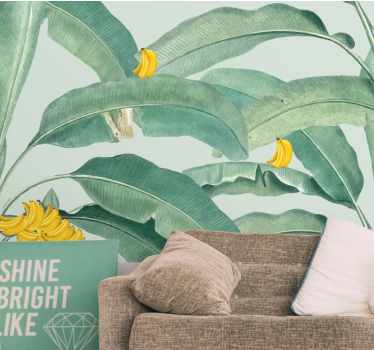 Mural de pared flores follaje de banana tropical - TenVinilo
