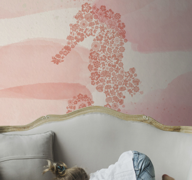 Mural de pared flores forma floral de caballito de mar - TenVinilo