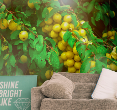 Mural de pared flores frutas en verde exuberante - TenVinilo