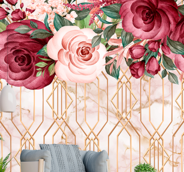 Mural de pared flores fusión geométrica rosa - TenVinilo