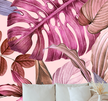 Mural de pared flores hojas tropicales vivas - TenVinilo