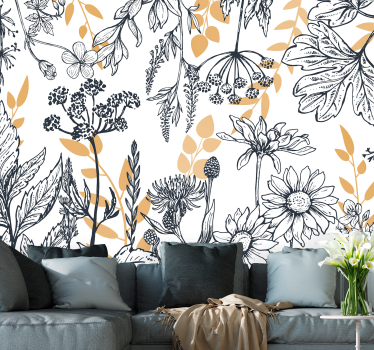 Mural de pared flores ilustración botánica contorneada - TenVinilo